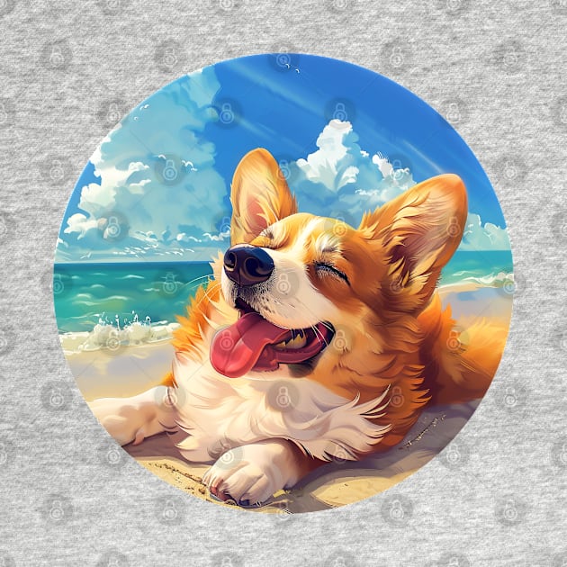 Summer happy corgi beach day by beangeerie